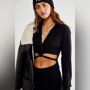 Free People LNA Emily Ribbed Jumpsuit Size Small Black